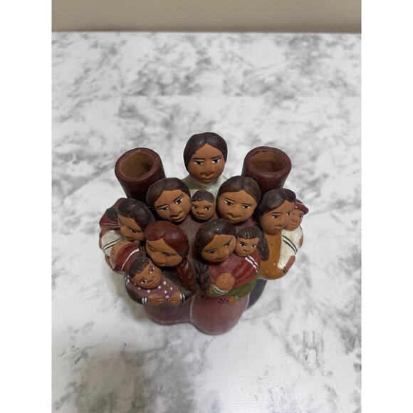 VTG Peruvian Folk Art Pottery Handcrafted Candle Holder Terracotta Clay Women - Picture 5 of 11